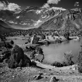 Black and white photography of mountains