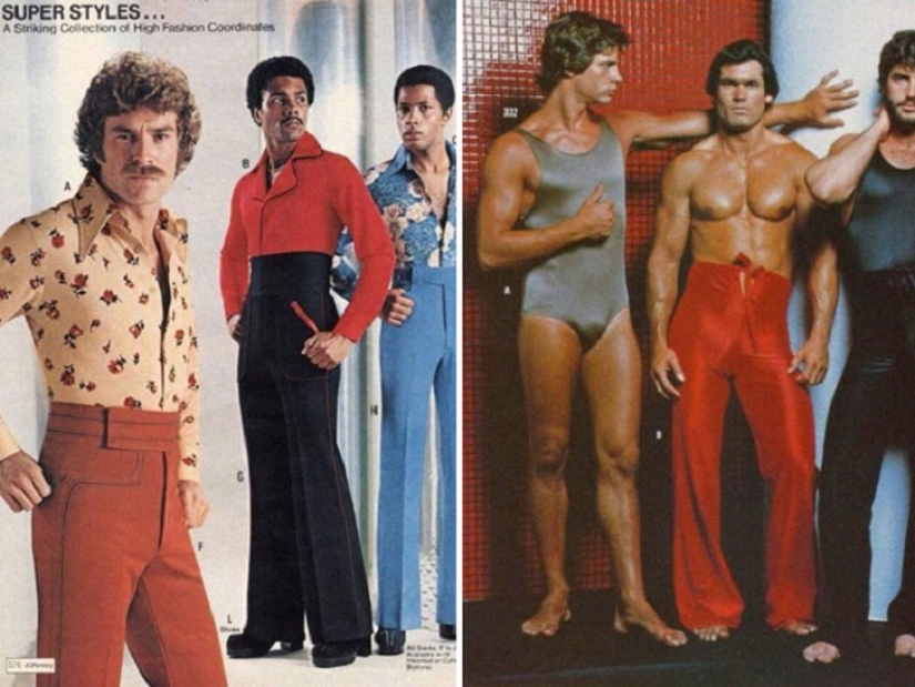 Bright color, indecent cut, daring cage and unthinkable bell-bottomed: men's fashion of the 70s