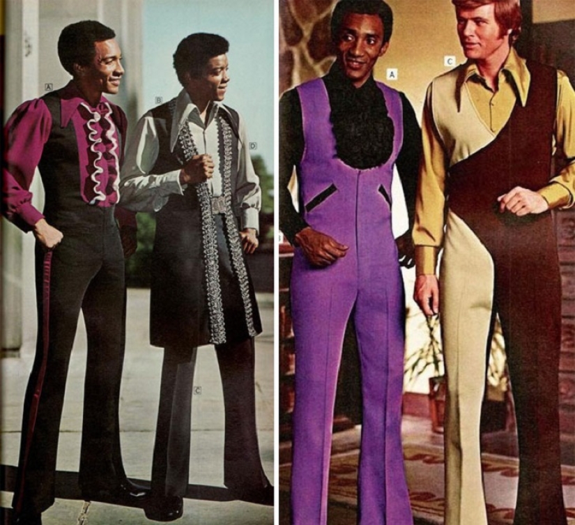 Bright color, indecent cut, daring cage and unthinkable bell-bottomed: men's fashion of the 70s