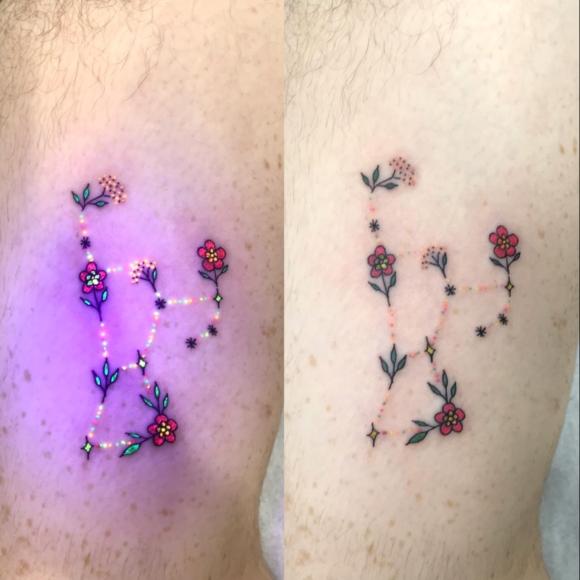 “Brilla, arde, mi estrella”: tatuajes que cambian bajo la luz ultravioleta