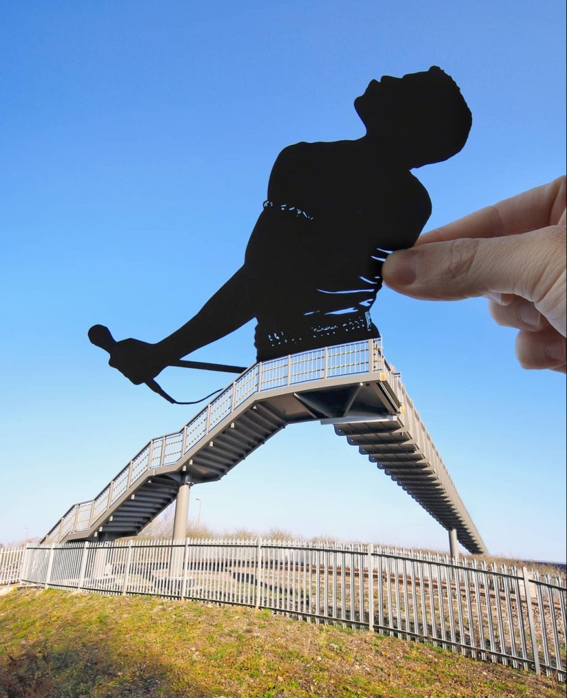 British photographer modifies famous landmarks with paper and scissors