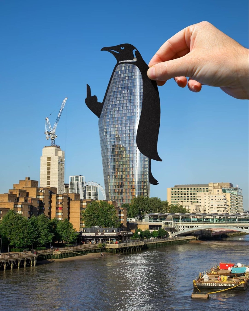 British photographer modifies famous landmarks with paper and scissors