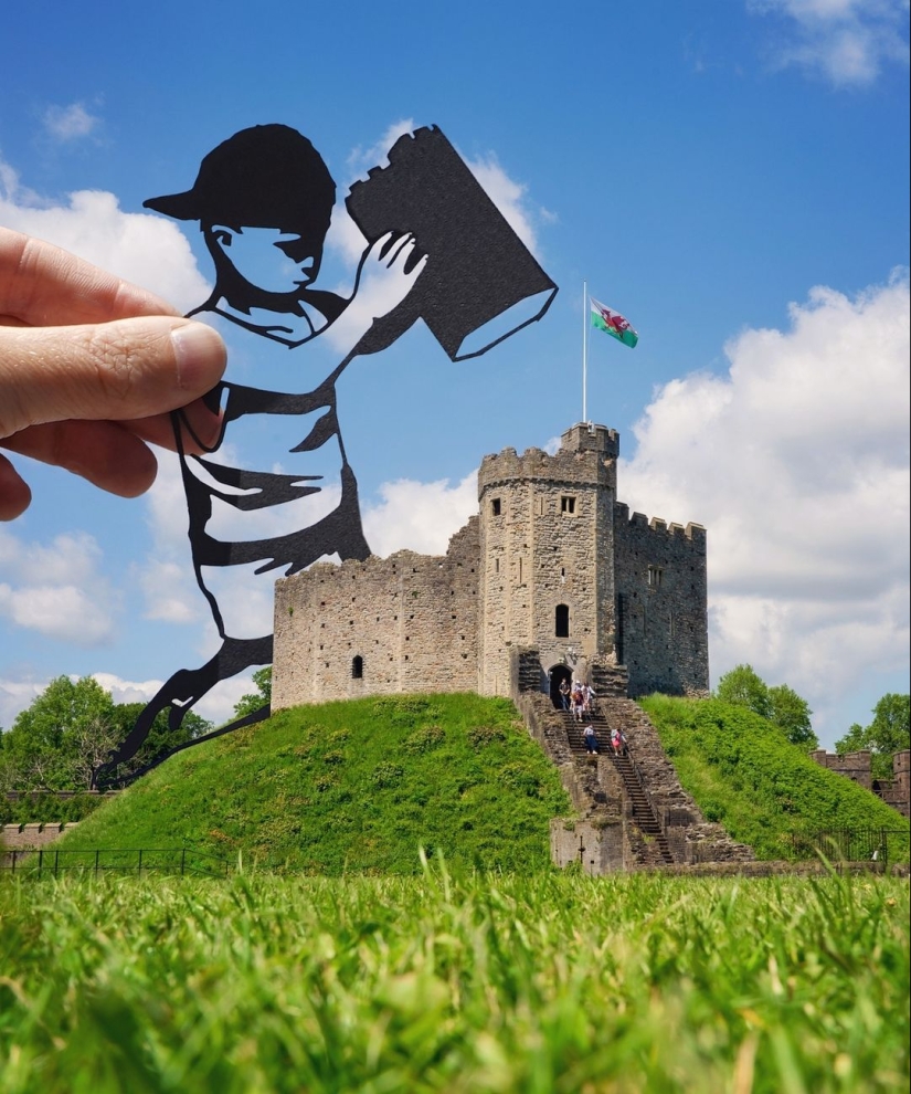 British photographer modifies famous landmarks with paper and scissors