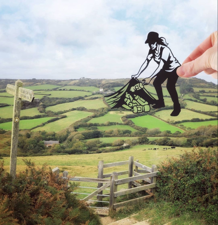 British photographer modifies famous landmarks with paper and scissors