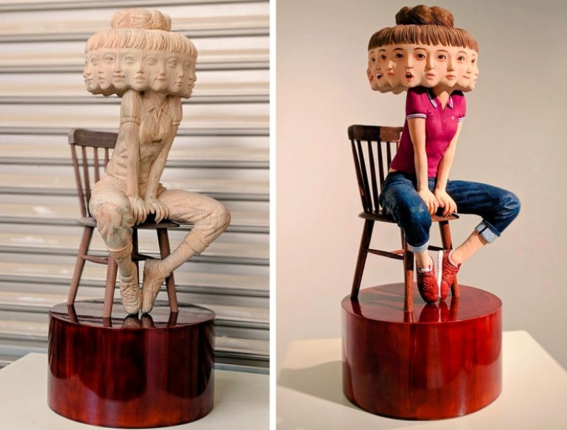 Cambiante estado de ánimo esculturas de madera Yoshitoshi Kanemaki
