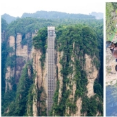 Camino hacia el cielo: el más alto del mundo al aire libre, Ascensor lleva a los pasajeros a 326 metros sobre el suelo
