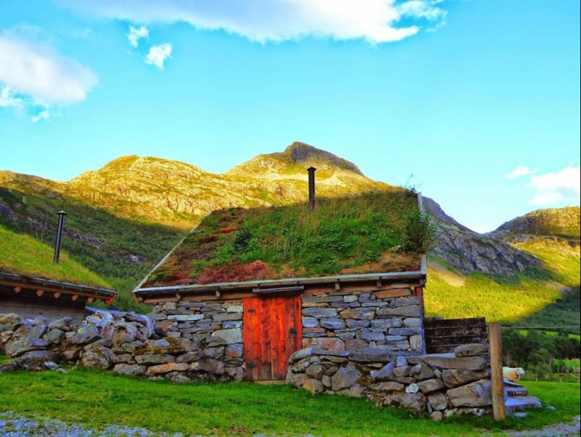 Casas escandinavas con un techo cubierto, en el que desea instalarse inmediatamente