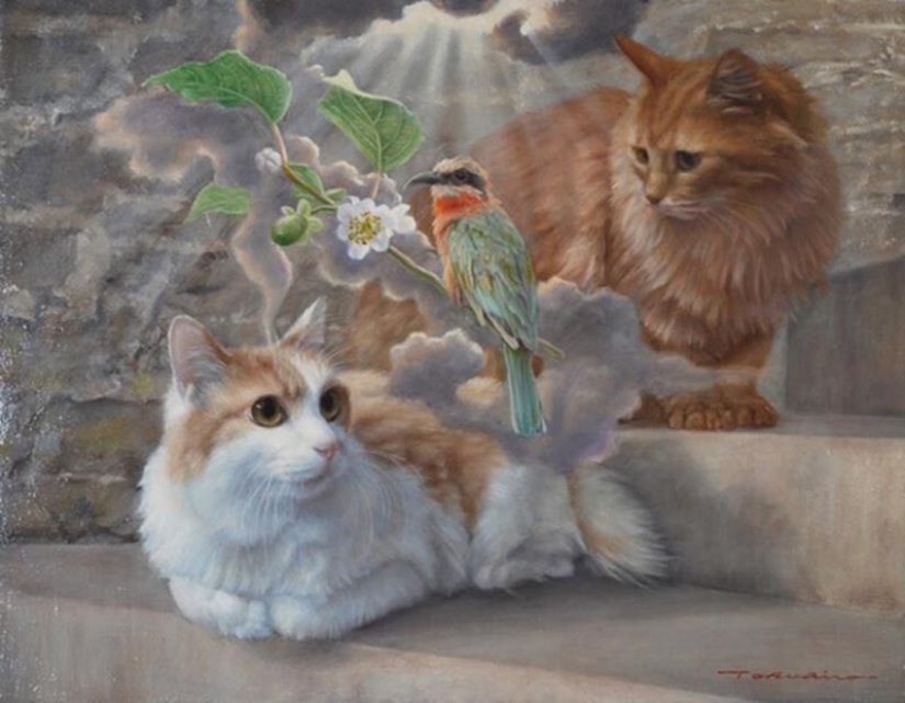 Cats are kings in the works of a talented Japanese artist, Tokujiro kawaii