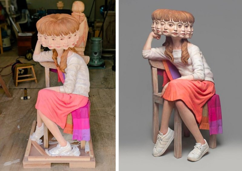Changeable mood wooden sculptures Yoshitoshi Kanemaki
