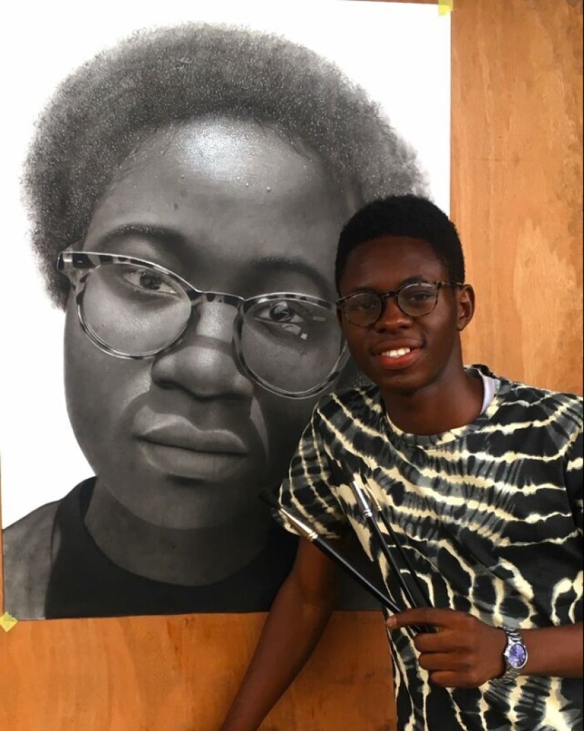 Charcoal portraits of hyperrealist Major Olajide