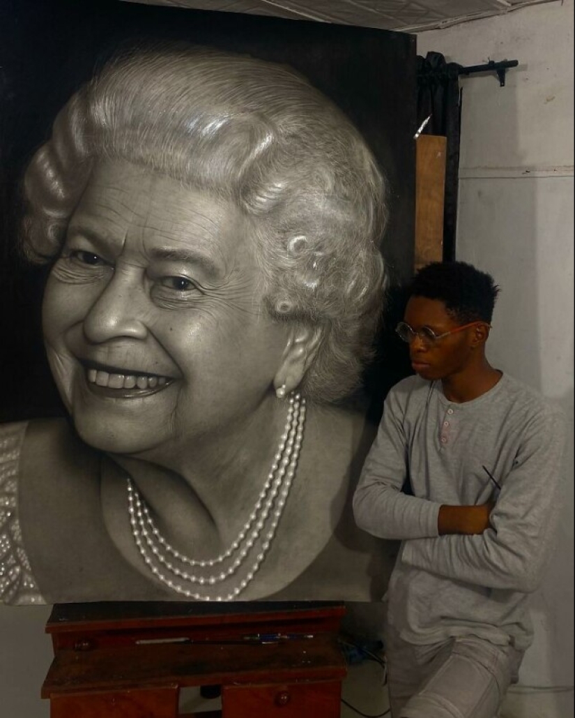 Charcoal portraits of hyperrealist Major Olajide