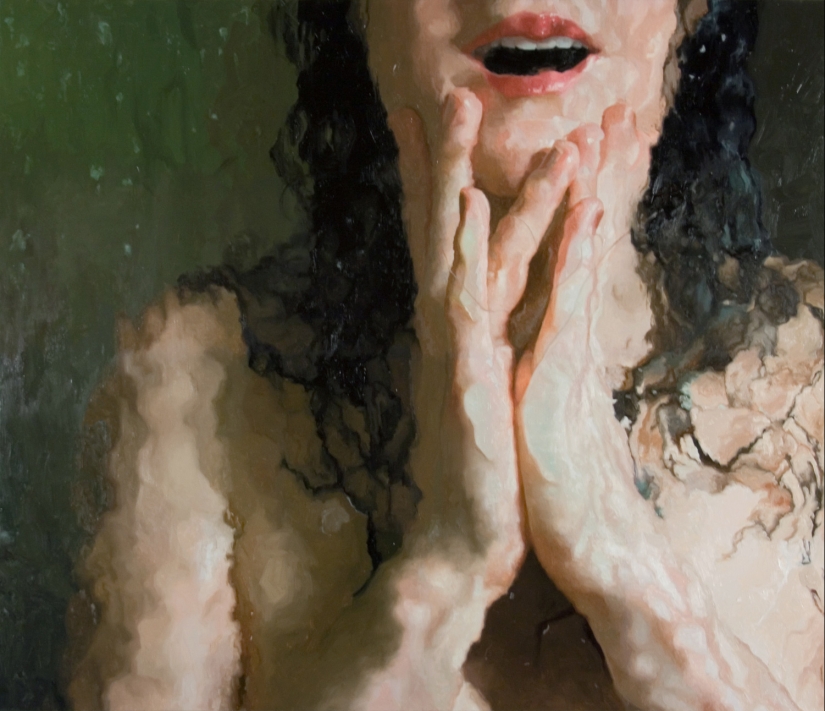 Chicas mojadas en pinturas sensuales de la artista Alissa Monks