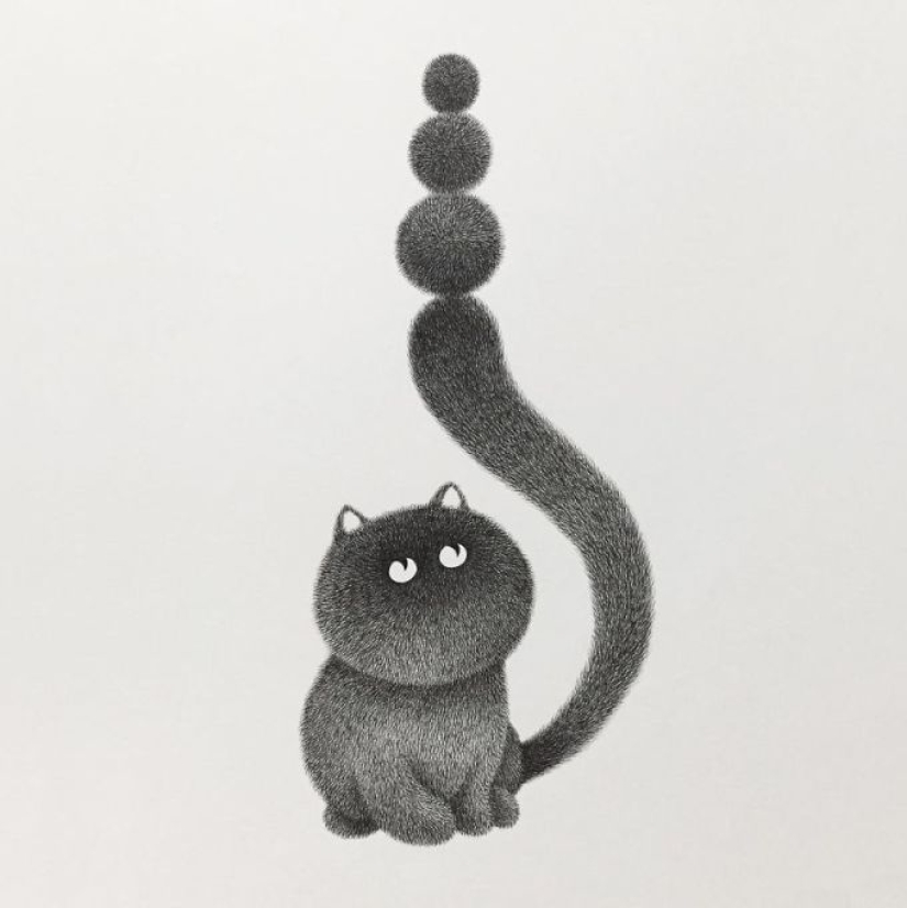 Cute fluffiness: charming cats drawn with a gel pen