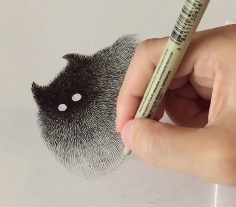 Cute fluffiness: charming cats drawn with a gel pen