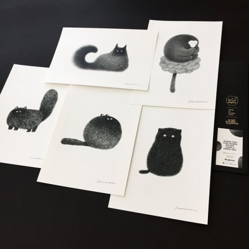 Cute fluffiness: charming cats drawn with a gel pen