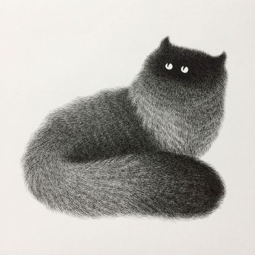 Cute fluffiness: charming cats drawn with a gel pen