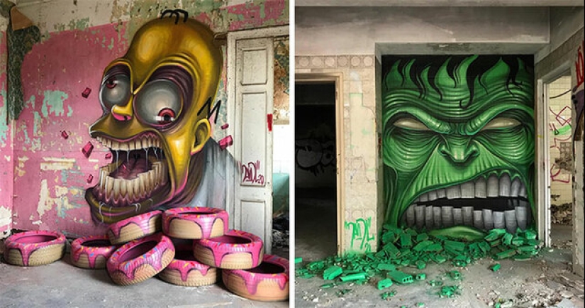 David Lozano's Toothy Monsters Inscribed in Abandoned Interiors