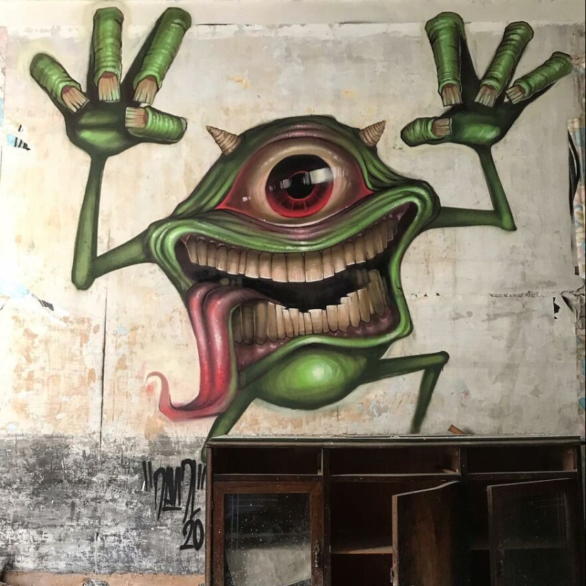 David Lozano's Toothy Monsters Inscribed in Abandoned Interiors