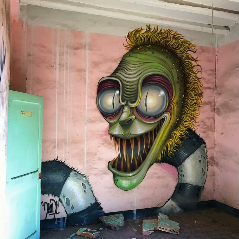 David Lozano's Toothy Monsters Inscribed in Abandoned Interiors