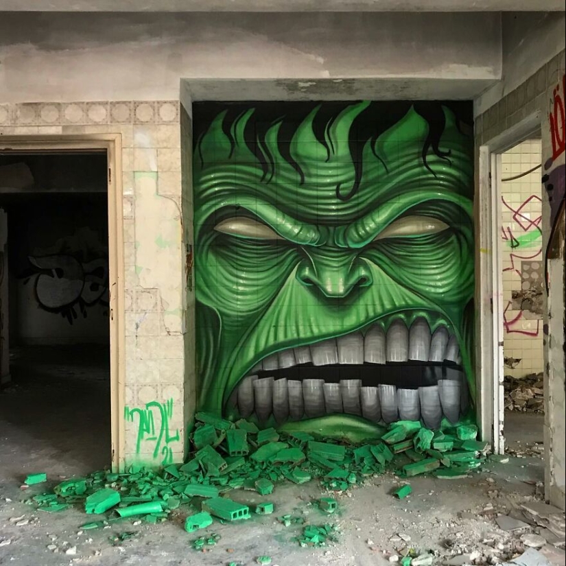 David Lozano's Toothy Monsters Inscribed in Abandoned Interiors