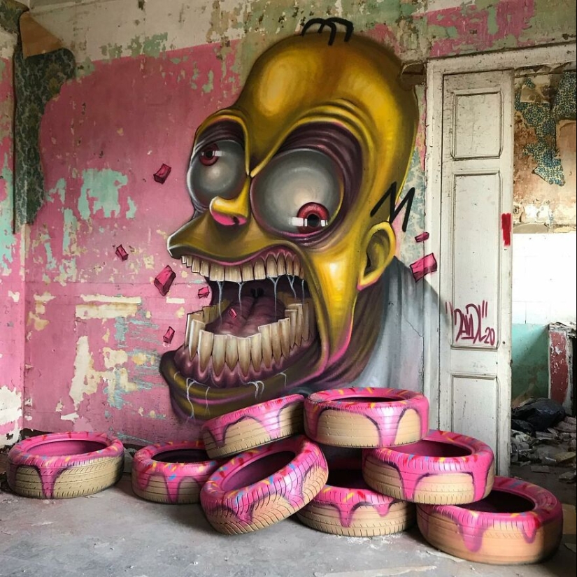 David Lozano's Toothy Monsters Inscribed in Abandoned Interiors