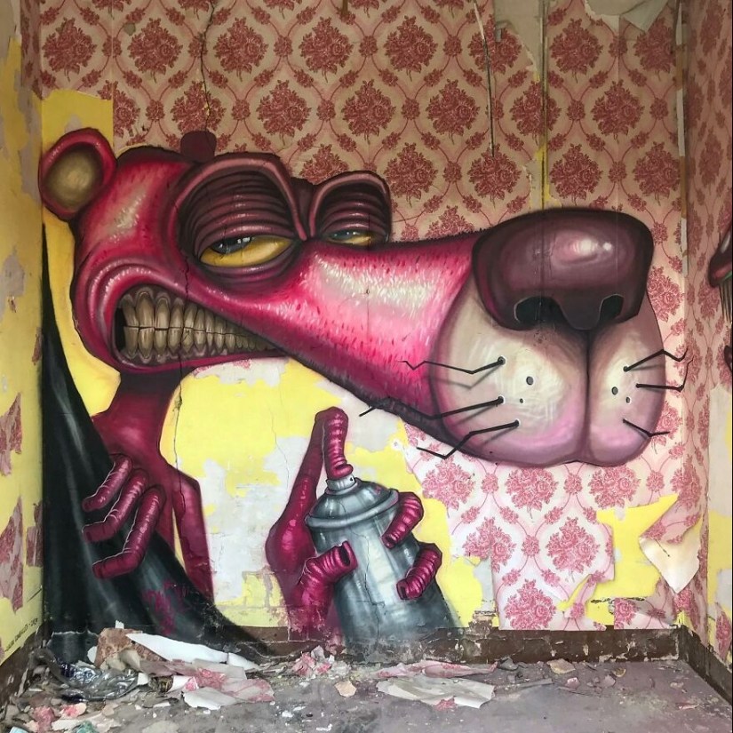 David Lozano's Toothy Monsters Inscribed in Abandoned Interiors