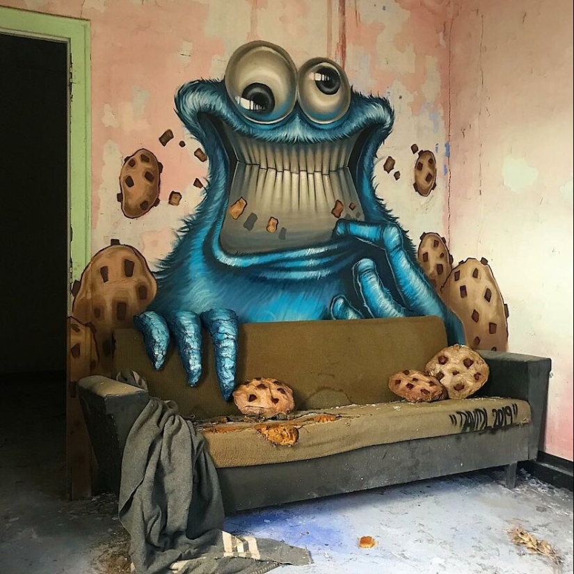 David Lozano's Toothy Monsters Inscribed in Abandoned Interiors