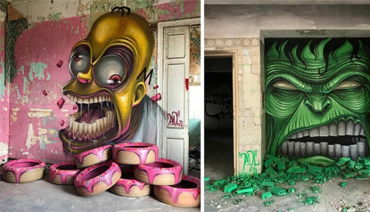 David Lozano's Toothy Monsters Inscribed in Abandoned Interiors