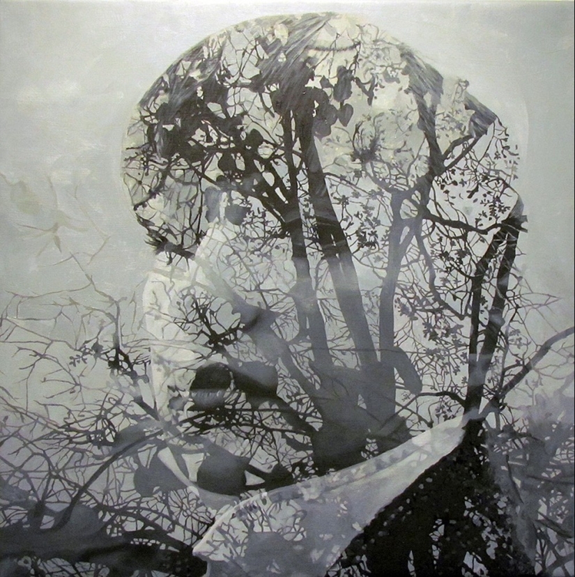 Double exposure on the canvases of Pakaila Ray Bean