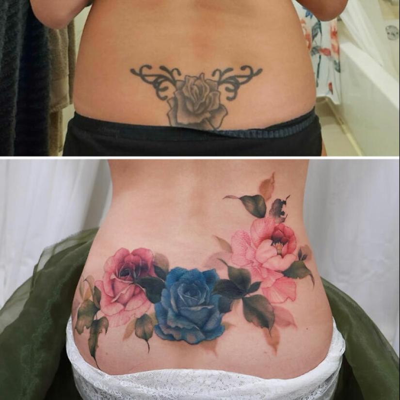 El artista crea tatuajes florales que irradian elegancia y belleza.