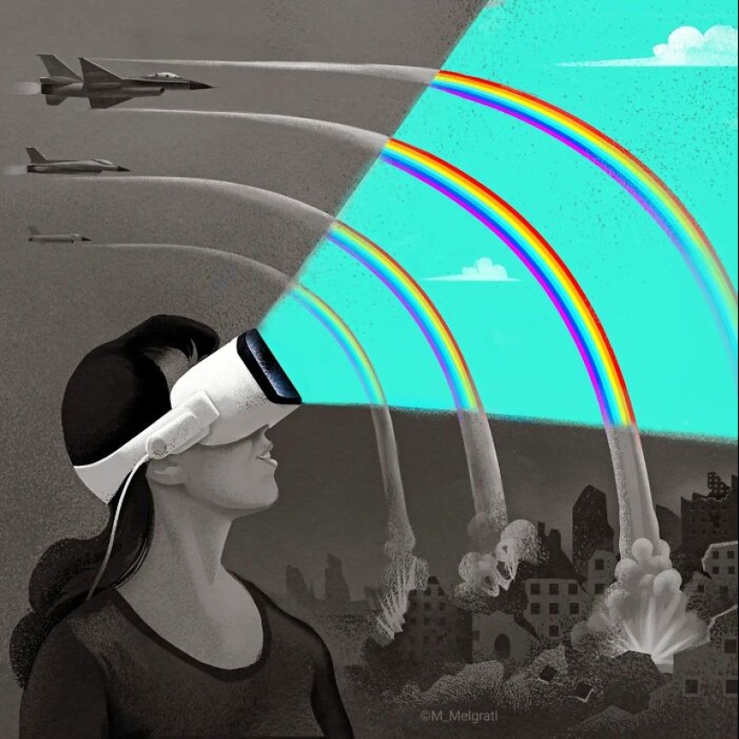 El artista crea ilustraciones sugerentes sobre realidades modernas.