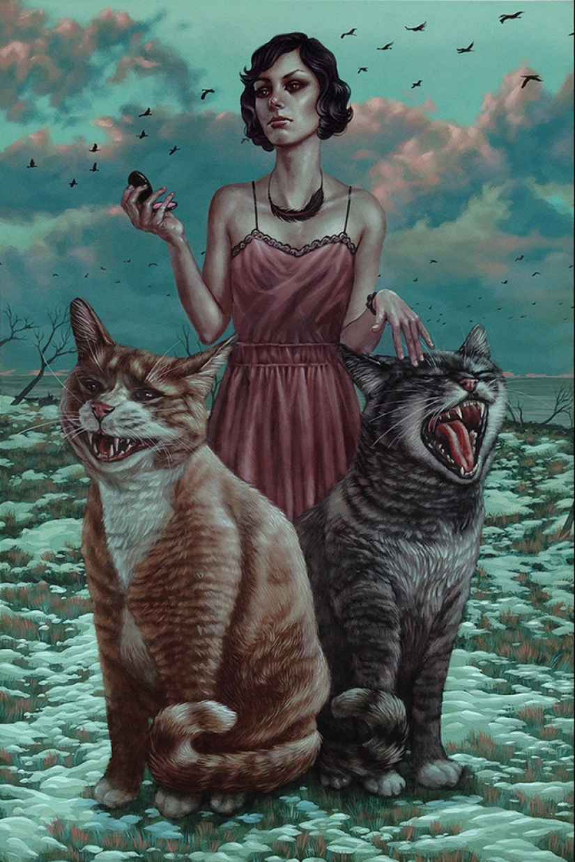 El genio irónico del surrealismo post-pop Casey Weldon y sus gatos