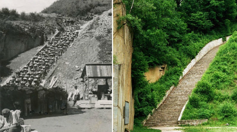 "Escalera de los muertos" en el campo de concentración austriaco de Mauthausen