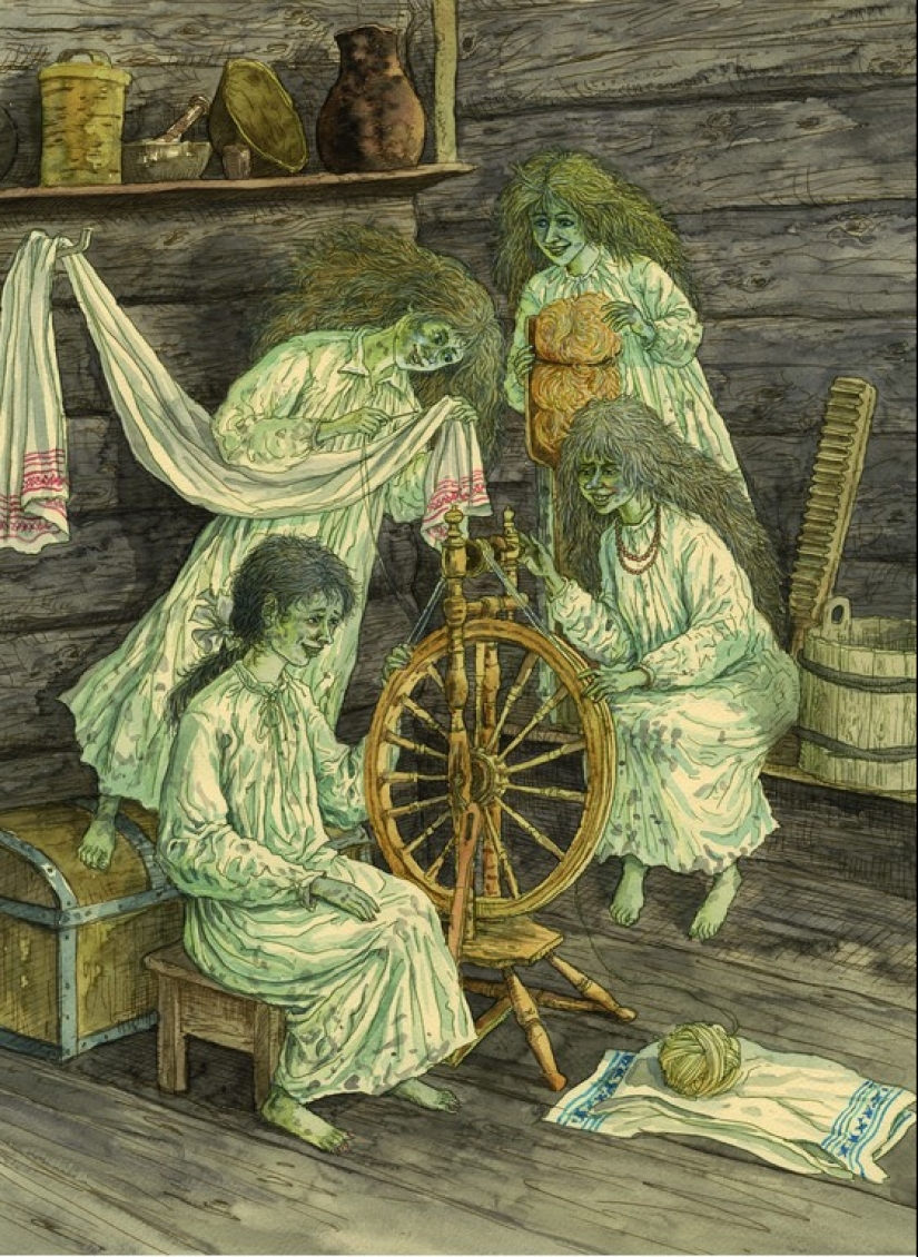 Espíritus malignos eslavos malos y buenos en las pinturas de Valery Slauk