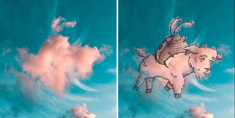 Este artista crea divertidas ilustraciones a partir de formas de nubes