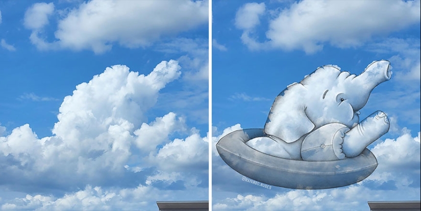 Este artista crea divertidas ilustraciones a partir de formas de nubes