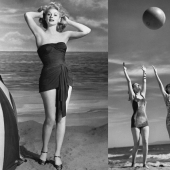 Estrellas de la época dorada de Hollywood en un álbum en blanco y negro de glamorosas fotografías de playa