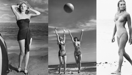 Estrellas de la época dorada de Hollywood en un álbum en blanco y negro de glamorosas fotografías de playa