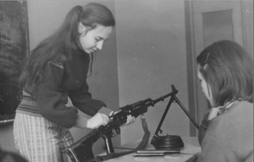 Even girls received initial military training in Soviet schools