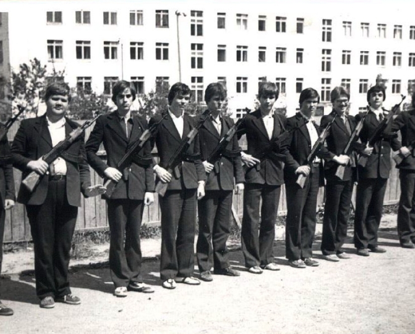 Even girls received initial military training in Soviet schools