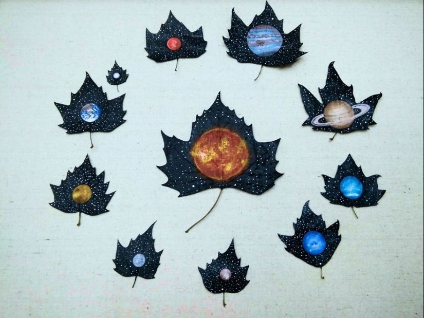 Fantastic worlds on dry maple leaves