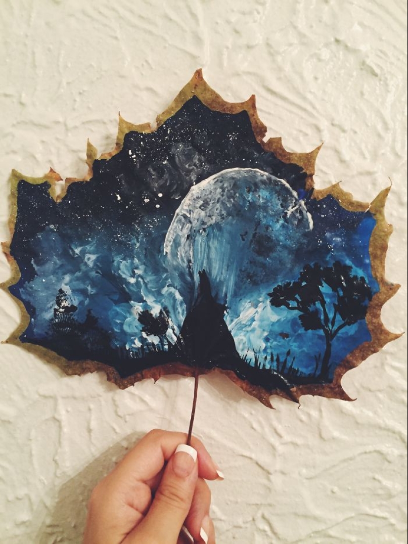 Fantastic worlds on dry maple leaves