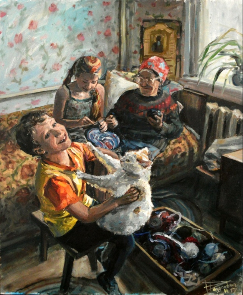 Felicidad humana simple en las pinturas de Nastasia Chudakova