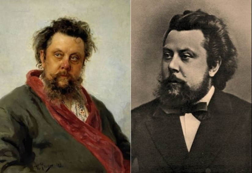 Find 10 differences: contemporaries of Repin in his portraits and in life