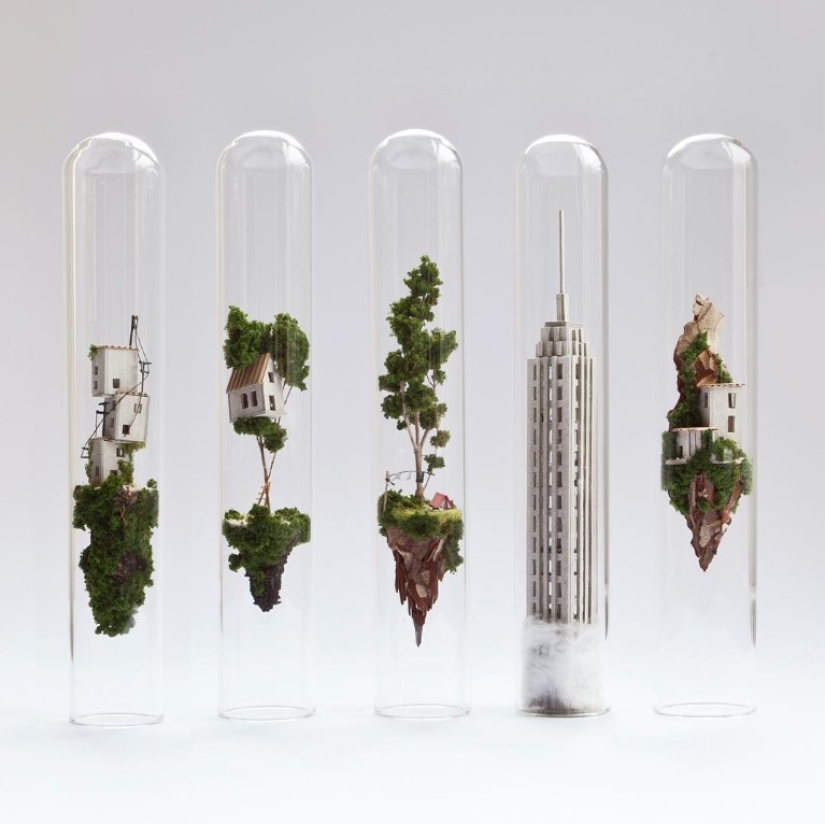 Floating worlds in a test tube from a Dutch artist