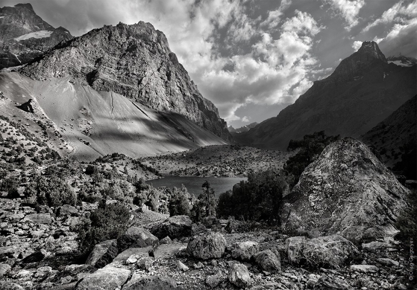 Fotografía en blanco y negro de las montañas