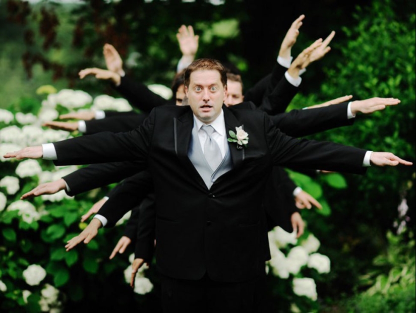 Friends of the groom, without whom the wedding photo shoot would be the most boring event