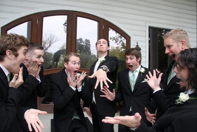 Friends of the groom, without whom the wedding photo shoot would be the most boring event