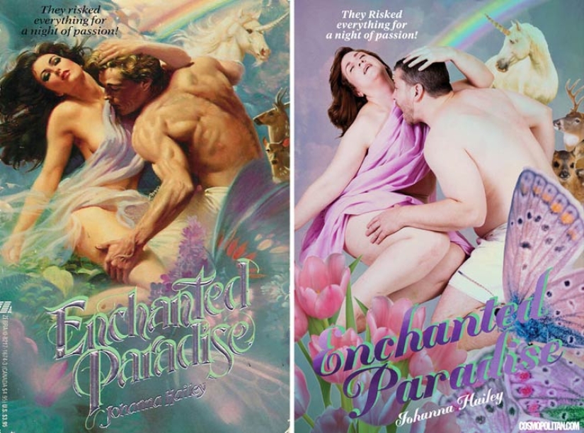 Funny recreation of romance novel covers by ordinary people