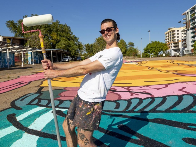 Giant murals on the ground by Australian Kitt Bennett